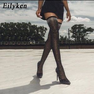 Thigh high rhinestone boots